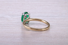 Load image into Gallery viewer, One carat Oval cut Bottle Green Emerald set Dainty 18ct Yellow Gold Solitaire
