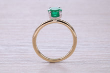 Load image into Gallery viewer, One carat Oval cut Bottle Green Emerald set Dainty 18ct Yellow Gold Solitaire