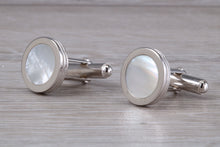Load image into Gallery viewer, Real Mother of Pearl set Gentleman&#39;s Solid Sterling Silver Cufflinks