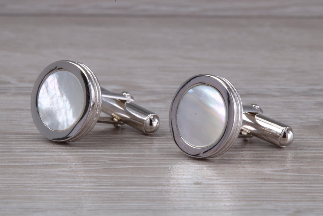 Real Mother of Pearl set Gentleman's Solid Sterling Silver Cufflinks