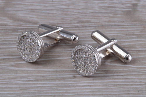 Top White Graded C Z set Gentleman's Solid Sterling Silver Cufflinks