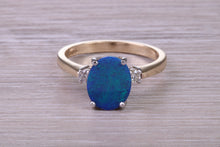 Load image into Gallery viewer, Beautiful Fiery Natural Opal and Diamonds set Gold Ring