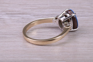 Beautiful Fiery Natural Opal and Diamonds set Gold Ring