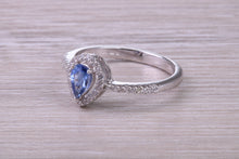 Load image into Gallery viewer, Absolutely Beautiful Blue Sapphire and Halo set Diamond 18ct White Gold Ring