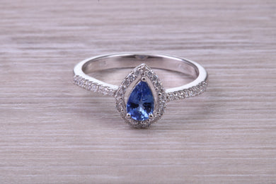 Absolutely Beautiful Blue Sapphire and Halo set Diamond 18ct White Gold Ring