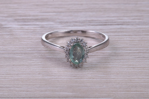Oval cut Alexandrite And Halo Diamond set 18ct White Gold Ring