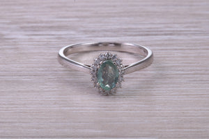 Oval cut Alexandrite And Halo Diamond set 18ct White Gold Ring