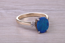 Load image into Gallery viewer, Beautiful Fiery Natural Opal and Diamonds set Gold Ring