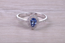 Load image into Gallery viewer, Absolutely Beautiful Blue Sapphire and Halo set Diamond 18ct White Gold Ring