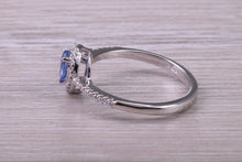 Load image into Gallery viewer, Absolutely Beautiful Blue Sapphire and Halo set Diamond 18ct White Gold Ring