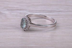 Oval cut Alexandrite And Halo Diamond set 18ct White Gold Ring