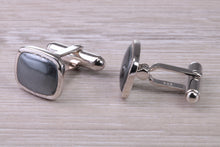 Load image into Gallery viewer, Natural Hematite set Gentleman&#39;s Cufflinks. made from solid sterling silver, traditional cufflinks with swivel back fittings.