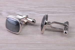 Natural Hematite set Gentleman's Cufflinks. made from solid sterling silver, traditional cufflinks with swivel back fittings.