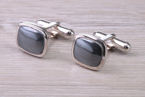Natural Hematite set Gentleman's Cufflinks. made from solid sterling silver, traditional cufflinks with swivel back fittings.