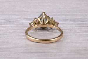 Pear Drop Aquamarine and Diamond set 18ct Yellow Gold Ring, Total 1.61ct Gemstone Weight