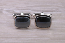 Load image into Gallery viewer, Natural Hematite set Gentleman&#39;s Cufflinks. made from solid sterling silver, traditional cufflinks with swivel back fittings.
