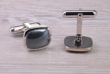 Load image into Gallery viewer, Natural Hematite set Gentleman&#39;s Cufflinks. made from solid sterling silver, traditional cufflinks with swivel back fittings.