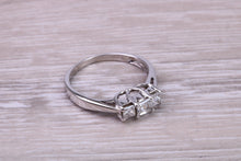 Load image into Gallery viewer, Petite Princess cut Diamond set 18ct White Gold Trilogy Ring