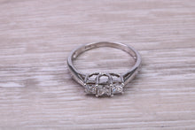 Load image into Gallery viewer, Petite Princess cut Diamond set 18ct White Gold Trilogy Ring