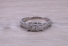 Load image into Gallery viewer, Petite Princess cut Diamond set 18ct White Gold Trilogy Ring
