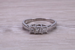 Petite Princess cut Diamond set 18ct White Gold Trilogy Ring