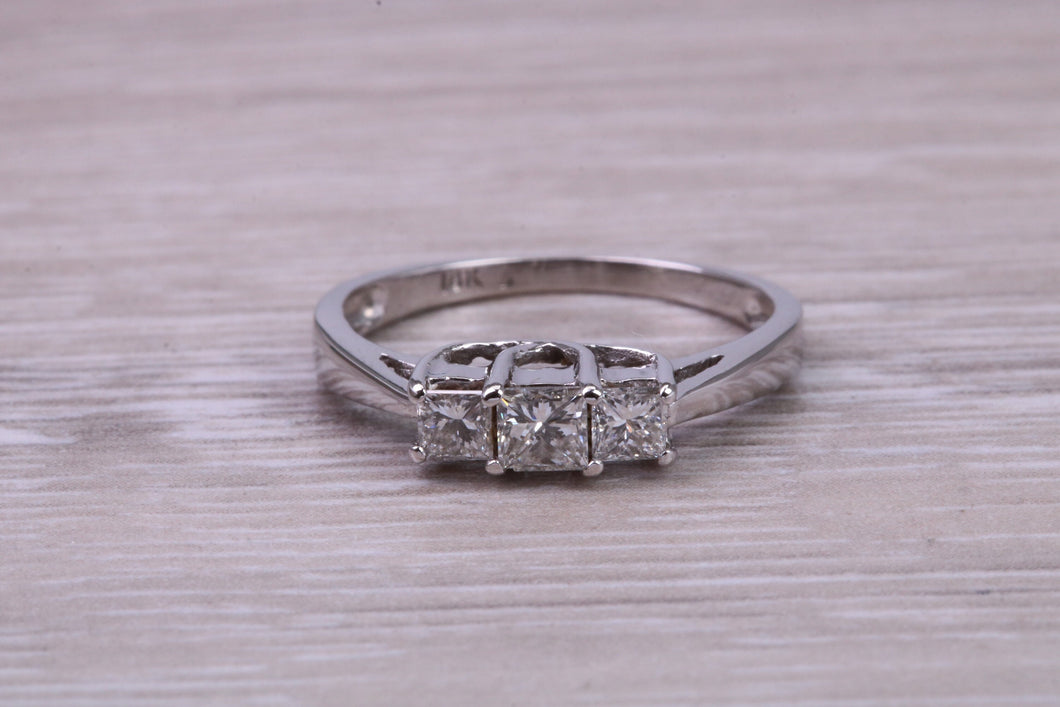 Petite Princess cut Diamond set 18ct White Gold Trilogy Ring