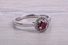 Load image into Gallery viewer, Ruby and Halo Diamond set White Gold Ring