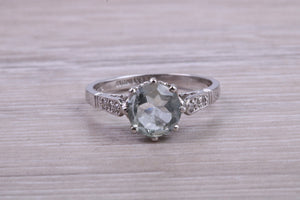 1.50ct Green Amethyst and Diamond set Platinum Ring