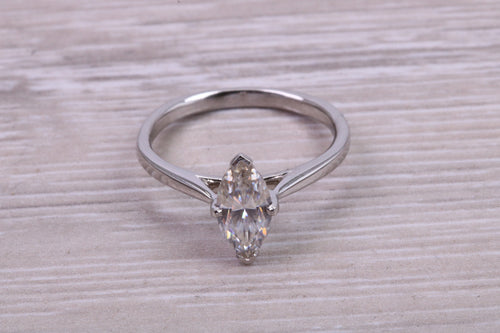 Marquise cut One carat Moissanite Diamond Solitaire set in Platinum