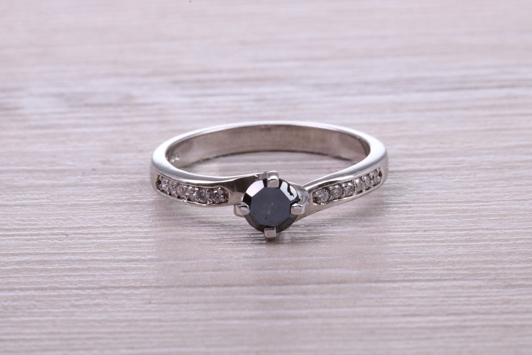 Black and White Diamond set White Gold Twist Shank Ring