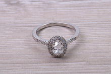 Load image into Gallery viewer, 0.80ct E VS2 Oval cut GIA Certified Natural Diamond Halo set Platinum Ring