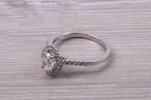 Load image into Gallery viewer, 0.80ct E VS2 Oval cut GIA Certified Natural Diamond Halo set Platinum Ring