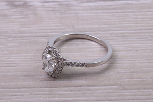 0.80ct E VS2 Oval cut GIA Certified Natural Diamond Halo set Platinum Ring