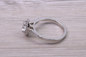 0.80ct E VS2 Oval cut GIA Certified Natural Diamond Halo set Platinum Ring