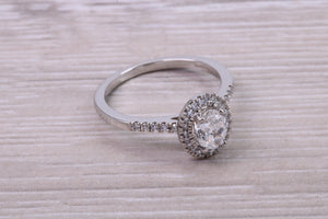 0.80ct E VS2 Oval cut GIA Certified Natural Diamond Halo set Platinum Ring