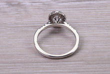 Load image into Gallery viewer, 0.80ct E VS2 Oval cut GIA Certified Natural Diamond Halo set Platinum Ring