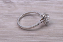 Load image into Gallery viewer, 0.80ct E VS2 Oval cut GIA Certified Natural Diamond Halo set Platinum Ring