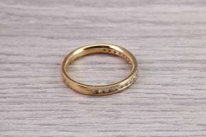 Traditional Half Channel set Diamond Eternity Ring, 18ct Yellow Gold Band, British Hallmarked, Ideal Eternity or Wedding Ring