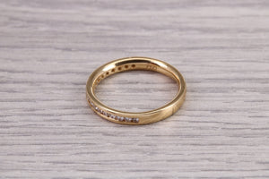 Traditional Half Channel set Diamond Eternity Ring, 18ct Yellow Gold Band, British Hallmarked, Ideal Eternity or Wedding Ring