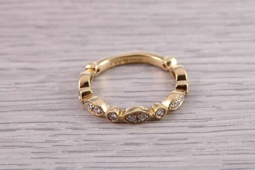 Unusual Design Diamond set Eternity Ring, 18ct Yellow Gold Band, British Hallmarked, Ideal Eternity or Wedding Ring