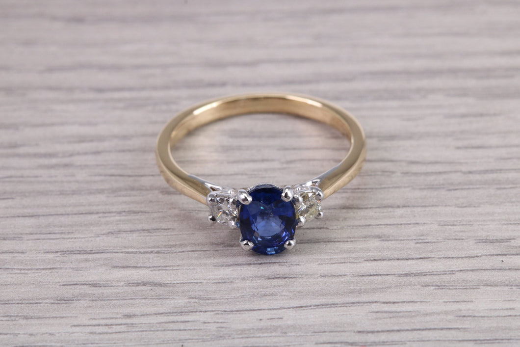 Traditional Sapphire and Diamond Two Tone Trilogy Ring, Made From 18ct Yellow and White Gold