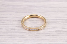 Load image into Gallery viewer, Traditional Half Channel set Diamond Eternity Ring, 18ct Yellow Gold Band, British Hallmarked, Ideal Eternity or Wedding Ring