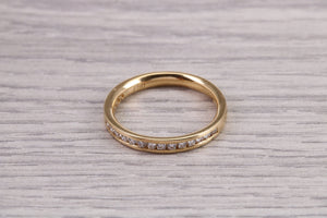 Traditional Half Channel set Diamond Eternity Ring, 18ct Yellow Gold Band, British Hallmarked, Ideal Eternity or Wedding Ring