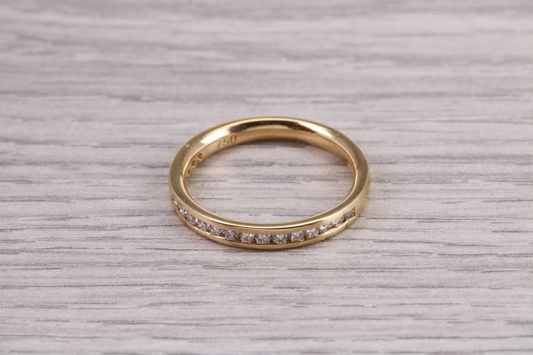 Traditional Half Channel set Diamond Eternity Ring, 18ct Yellow Gold Band, British Hallmarked, Ideal Eternity or Wedding Ring