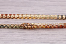Load image into Gallery viewer, Seven carats Multi Coloured Natural Sapphire set Solid Yellow Gold Tennis Bracelet, All Real Rainbow Coloured Sapphires, British Hallmarked