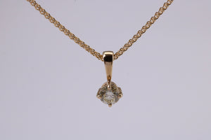 Quarter carat Simple Diamond Solitaire set Yellow Gold Necklace, F VS Graded Natural Diamond, British Hallmarked, Choice of Chain Lengths