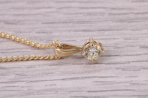 Quarter carat Simple Diamond Solitaire set Yellow Gold Necklace, F VS Graded Natural Diamond, British Hallmarked, Choice of Chain Lengths