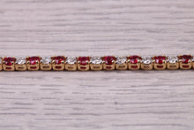Load image into Gallery viewer, Four carats Natural Rubies and Diamonds set Solid Yellow Gold Tennis Bracelet, British Hallmarked