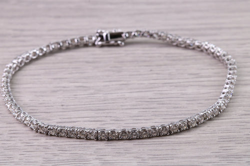 Three and Half carats Natural Diamonds set White Gold Tennis Bracelet, British Hallmarked