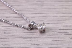 0.19ct Simple Diamond Solitaire set White Gold Necklace, F VS Graded Natural Diamond, British Hallmarked, Choice of Chain Lengths